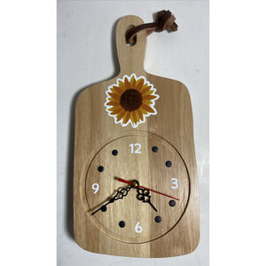 Wood Kitchen Cutting Board Wall Clock 12" X 6" Inches Silent Sweep Non Tic NEW